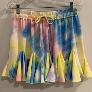 Aakaa Yellow and Blue Bubble Mini Skirt with Tie Front